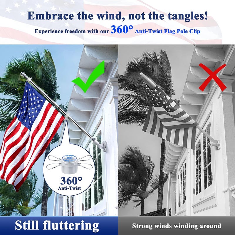 PHITRIC Flag Pole Kit with 3x5 American Flag for House Outside, Stainless Steel Rustproof Flagpole for 3x5 Sports Fan Outdoor Flags for Outside House (Silver) - Image 3